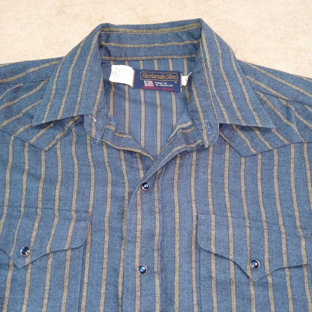 Panhandle Slim Vintage USA Flannel Pearl Snap Long Sleeve Shirt Men's 17.5X36 Bl